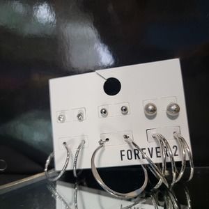 Forever 21 | Pearl | Silver | Earrings | Studs | Hoop | 6 Pairs